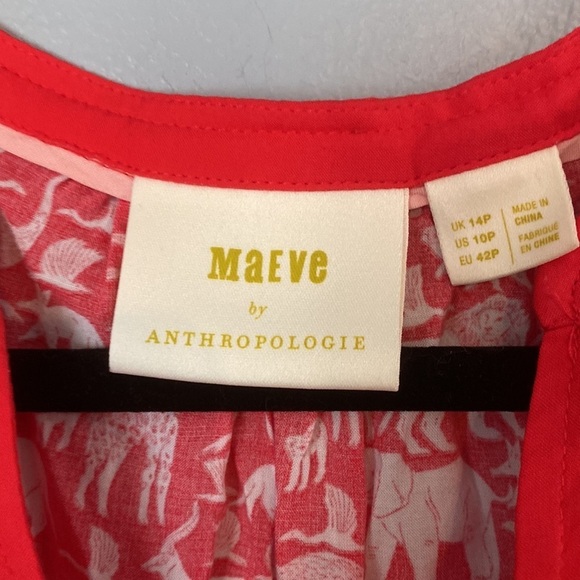 Anthropologie Maeve Red & White Animal Print Top - Size 10P - Picture 4 of 8